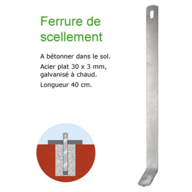 Ferrure de scellement en acier pour chenil