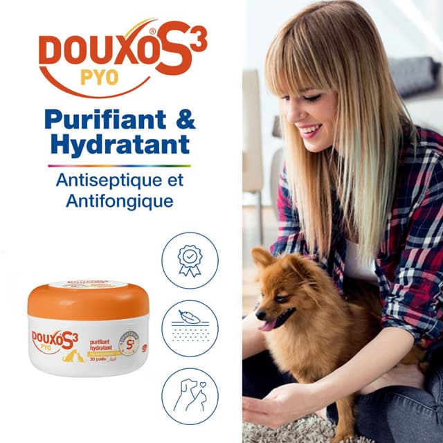 Lingettes désinfectantes Douxo Pyo S3 Pads pour chien et chat
