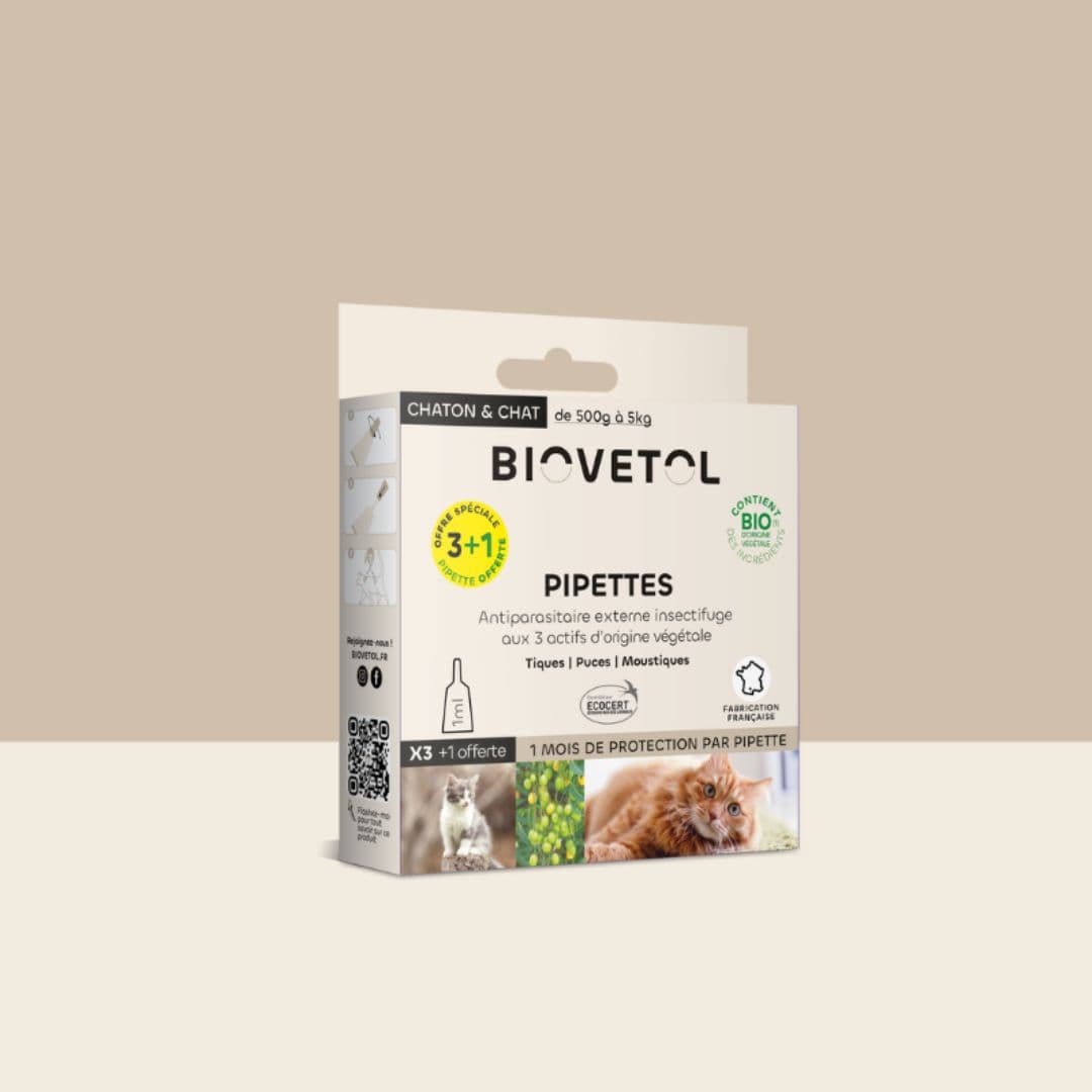 Pipettes antiparasitaires insectifuges Biovetol pour chat