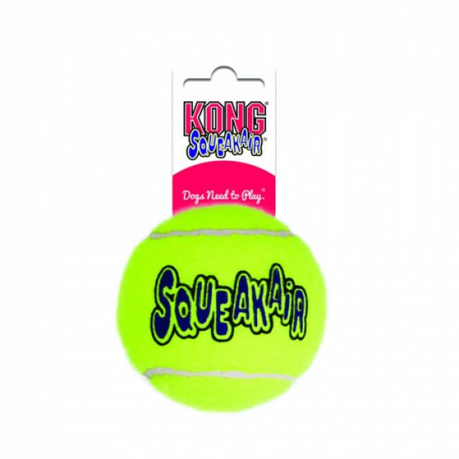 Balle de tennis sonore pour chien Squeakair KONG Medium diamètre 6,5 cm