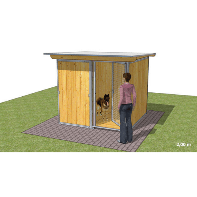 Chenil en bois - 2 x 2 m - 1 porte - PROTECTION INTEGRALE pour chien & chat