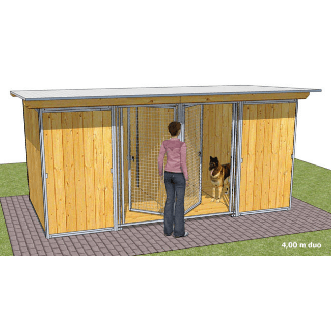 Chenil en bois - 2 x 4 m - 2 portes - PROTECTION INTEGRALE pour chien & chat