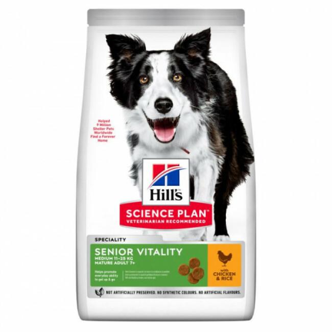 Croquettes pour chien de race moyenne Hill's Science Plan Canine Adult 7+ Senior Vitality Medium Poulet Sac 14 kg