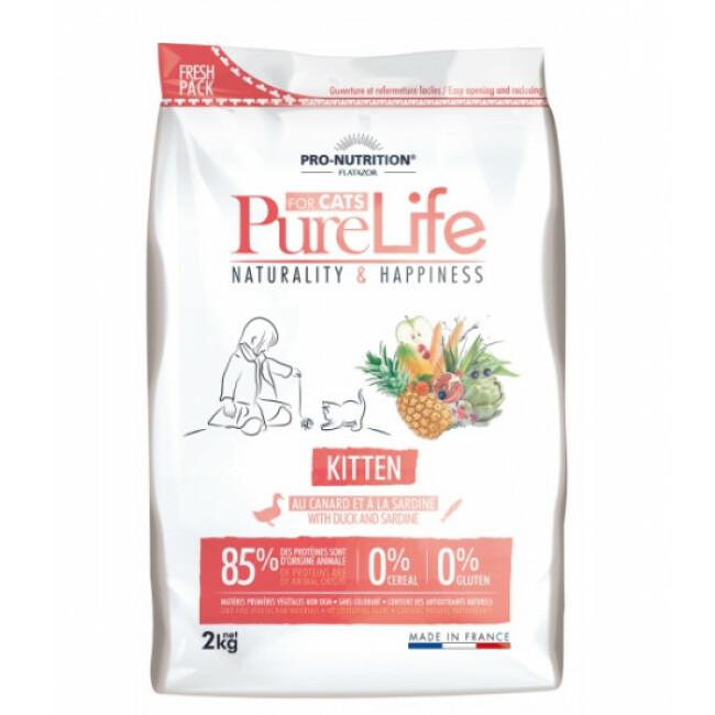 Croquettes sans céréales au canard et à la sardine pour chaton Pure Life Kitten Flatazor Pro-Nutrition