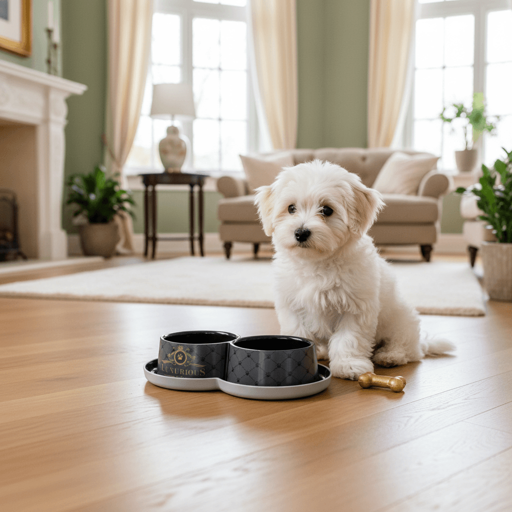 Double gamelle pour chien et chat Luxurious sérigraphiée noire