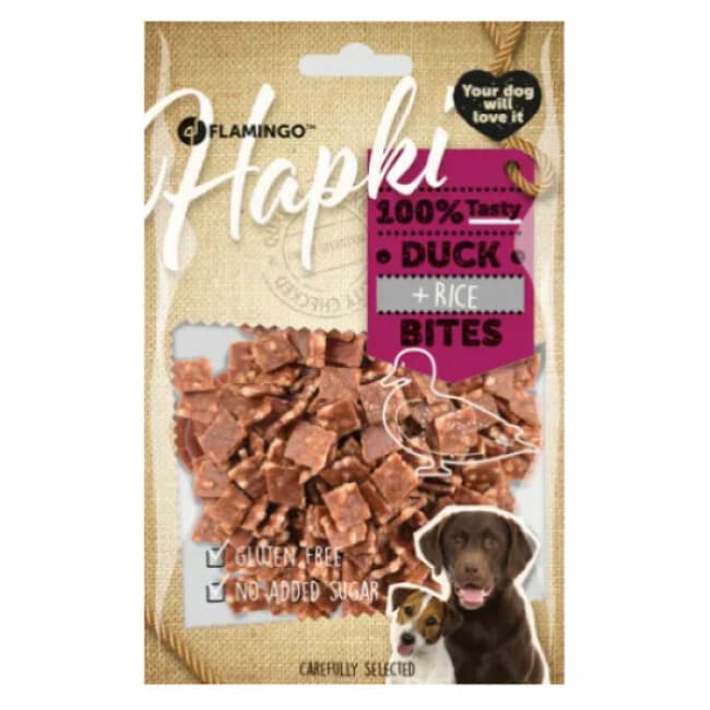 Friandises Hapki en morceaux pour chien - Canard et riz 85g
