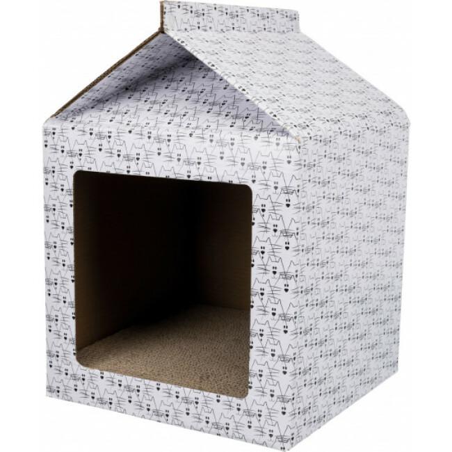 Maison griffoir en carton avec herbe à chat