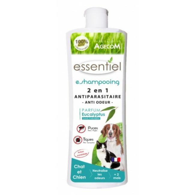 Shampoing antiparasitaire pour chien et chat 2 en 1 anti odeur Essential Agecom flacon 250 ml