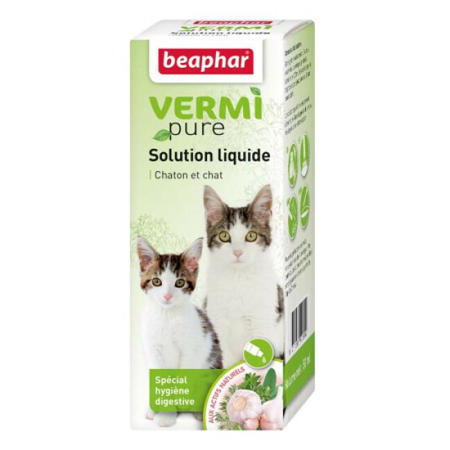 Solution d'aide à l'élimination des parasites Vermipure aux plantes pour chat Beaphar flacon de 50 ml