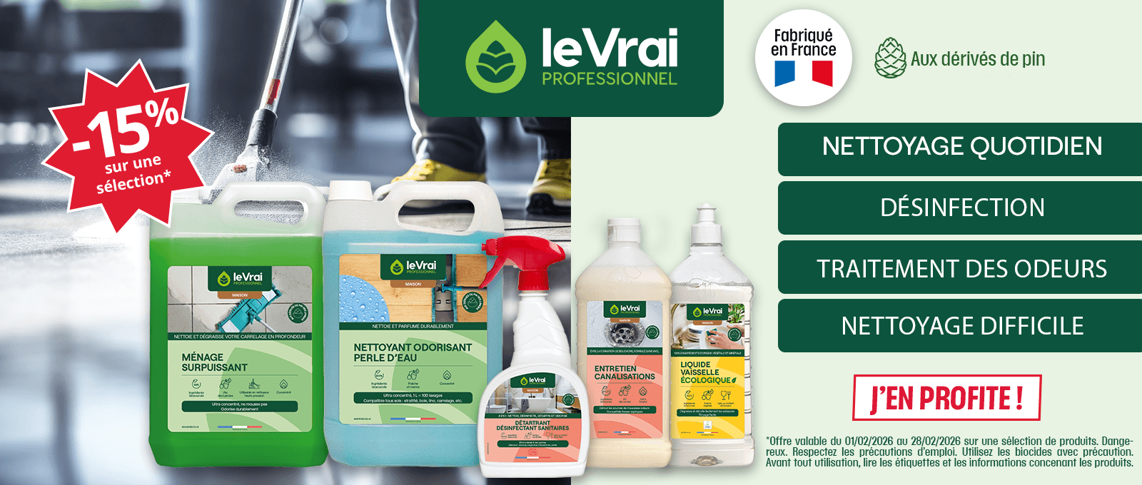 Promo 15% sur une sélection de produits Le Vrai Professionnel